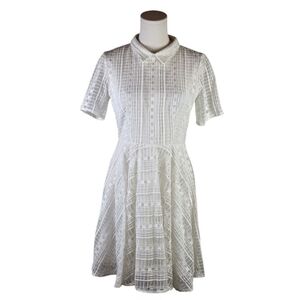 20AGAIN White Fit & Flare Textured Collared Dress Women’s M Office Bridal